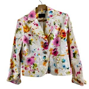 Giancarlo Ferrari Sz 8 Colorful Spring Floral Blazer Ornate Jeweled Buttons
